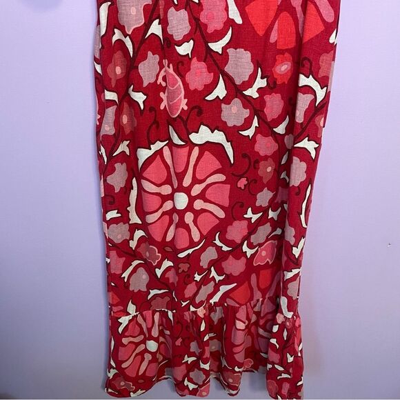 Rhode x Target Midi Dress Red Zinnia Print Boho Bell Sleeve Ruffle Casual Size 8 - Picture 4 of 12